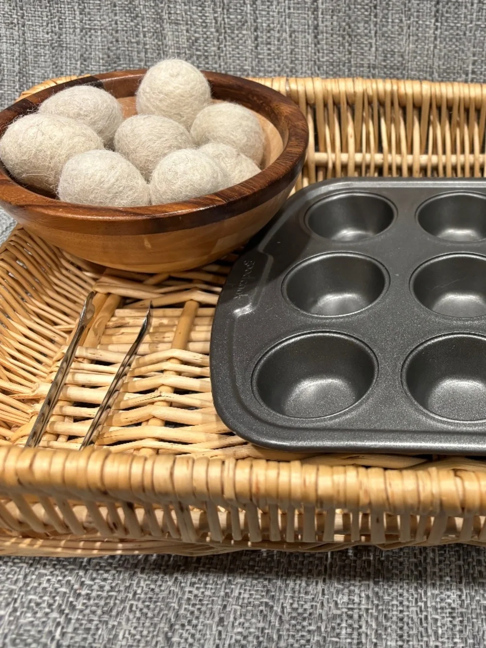 tonging extension w/mini muffin tin, felt poms, wood bowl by idlewild montessori